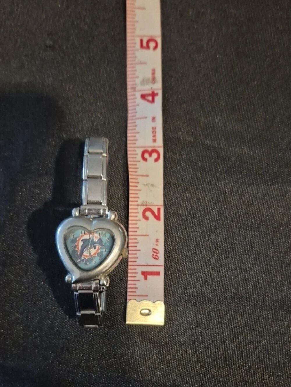 Silver Heart-Shaped Miami Dolphins Women's Bracelet Watch